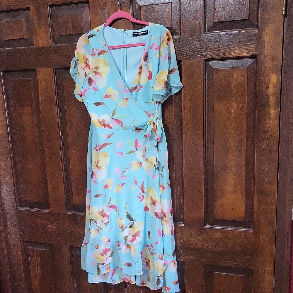 Karl Laherfeld Blue Floral Wrap Midi Dress